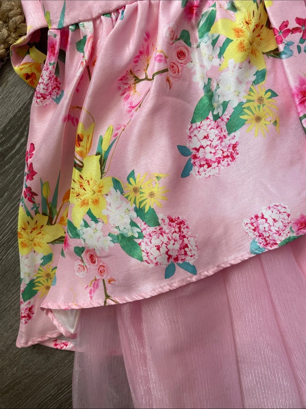 Girls Pink Floral Tiered Tulle Dress